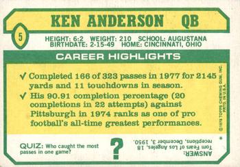 1978 Topps Holsum #5 Ken Anderson Back