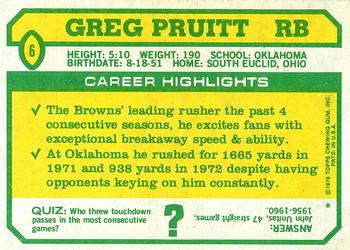 1978 Topps Holsum #6 Greg Pruitt Back