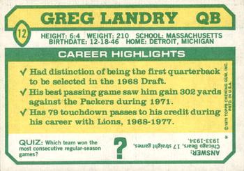 1978 Topps Holsum #12 Greg Landry Back