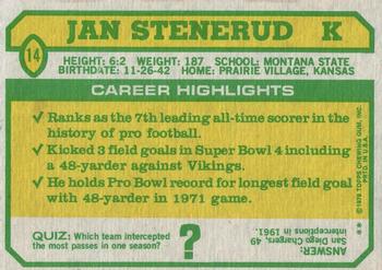 1978 Topps Holsum #14 Jan Stenerud Back