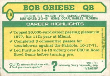 1978 Topps Holsum #16 Bob Griese Back