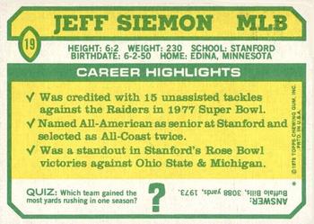 1978 Topps Holsum #19 Jeff Siemon Back