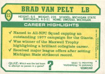 1978 Topps Holsum #22 Brad Van Pelt Back