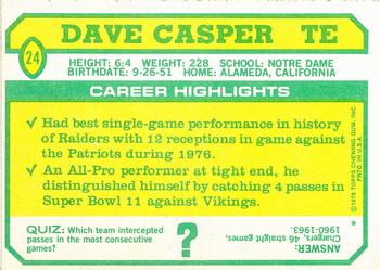 1978 Topps Holsum #24 Dave Casper Back