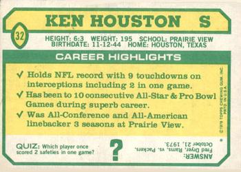 1978 Topps Holsum #32 Ken Houston Back