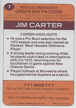 1977 Topps Holsum Green Bay Packers & Minnesota Vikings #7 Jim Carter Back