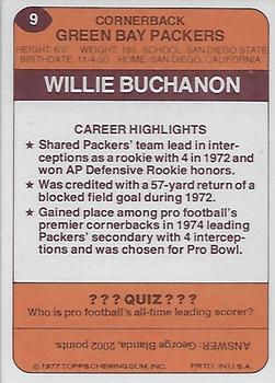 1977 Topps Holsum Green Bay Packers & Minnesota Vikings #9 Willie Buchanon Back