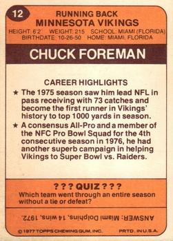 1977 Topps Holsum Green Bay Packers & Minnesota Vikings #12 Chuck Foreman Back