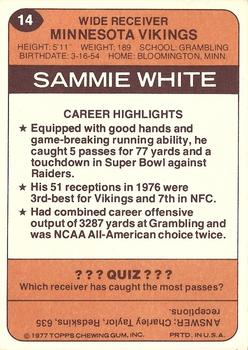 1977 Topps Holsum Green Bay Packers & Minnesota Vikings #14 Sammy White Back