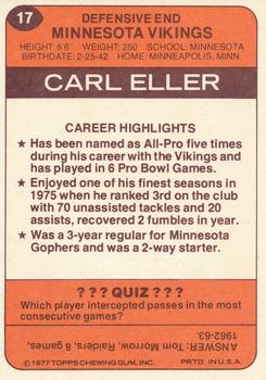 1977 Topps Holsum Green Bay Packers & Minnesota Vikings #17 Carl Eller Back