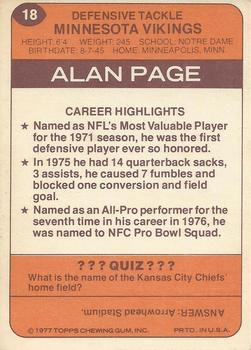 1977 Topps Holsum Green Bay Packers & Minnesota Vikings #18 Alan Page Back