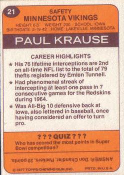 1977 Topps Holsum Green Bay Packers & Minnesota Vikings #21 Paul Krause Back