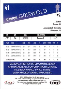 2016 SAGE HIT #41 Darion Griswald Back