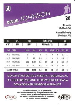 2016 SAGE HIT #50 Devon Johnson Back