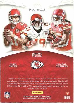 2015 Panini Crown Royale - King's Court Die Cuts Green #KC13 Alex Smith / Jamaal Charles / Jeremy Maclin Back