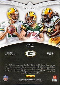 2015 Panini Crown Royale - King's Court Die Cuts Red #KC1 Aaron Rodgers / Eddie Lacy / Jordy Nelson Back