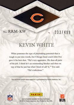 2015 Panini Crown Royale - Rookie ROYalty Memorabilia Die Cut #RRM-KW Kevin White Back