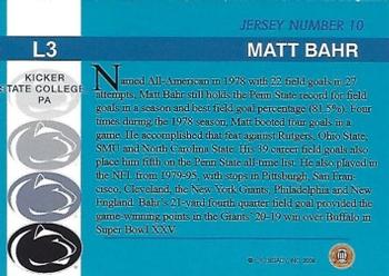 2007 TK Legacy Penn State Nittany Lions #L3 Matt Bahr Back