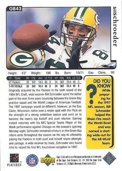1998 Upper Deck ShopKo Green Bay Packers I #GB43 Bill Schroeder Back