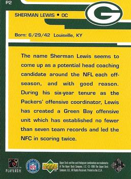 1998 Upper Deck ShopKo Green Bay Packers I - Leaders of the Pack Title Defense #P2 Sherman Lewis Back
