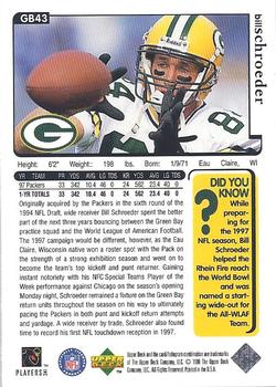 1998 Upper Deck ShopKo Green Bay Packers I - Title Defense #GB43 Bill Schroeder Back