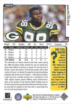 1998 Upper Deck ShopKo Green Bay Packers I - Title Defense #GB54 Gabe Wilkins Back