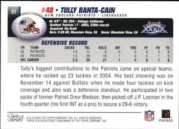 2005 Topps New England Patriots Super Bowl XXXIX Champions #31 Tully Banta-Cain Back