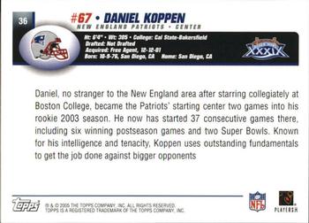 2005 Topps New England Patriots Super Bowl XXXIX Champions #36 Dan Koppen Back