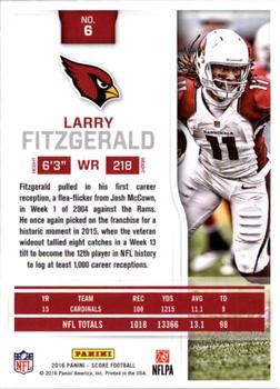 2016 Score #6 Larry Fitzgerald Back