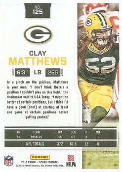 2016 Score #125 Clay Matthews Back