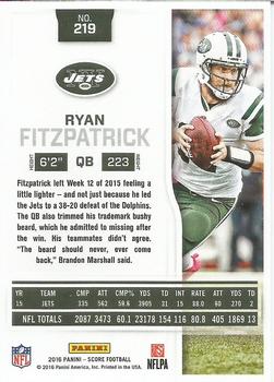 2016 Score #219 Ryan Fitzpatrick Back