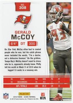 2016 Score #308 Gerald McCoy Back