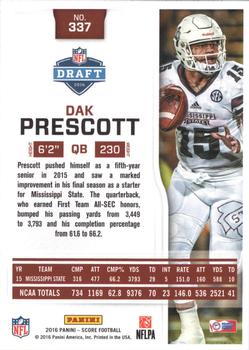 2016 Score #337 Dak Prescott Back