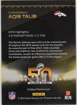 2016 Panini Super Bowl 50 #1 Aqib Talib Back