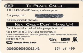 1995 Pro Line Series II - Phone Cards $2 Printer's Proofs #20 Ki-Jana Carter Back