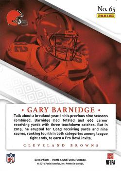 2016 Panini Prime Signatures #65 Gary Barnidge Back
