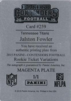 2015 Panini Contenders - Printing Plates Magenta #259 Jalston Fowler Back
