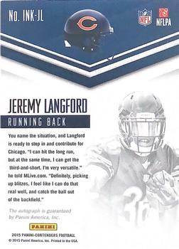 2015 Panini Contenders - Rookie Ink RPS #INK-JL Jeremy Langford Back