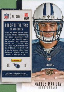 2015 Panini Contenders - Rookie of the Year Contenders Gold #ROY2 Marcus Mariota Back