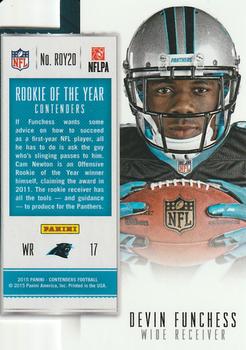 2015 Panini Contenders - Rookie of the Year Contenders Holo Gold #ROY20 Devin Funchess Back