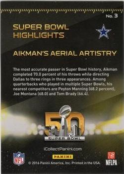 2016 Panini Super Bowl Highlights #3 Troy Aikman Back