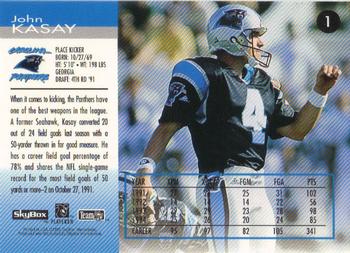 1995 SkyBox Carolina Panthers #1 John Kasay Back