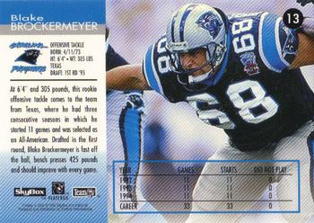 1995 SkyBox Carolina Panthers #13 Blake Brockermeyer Back