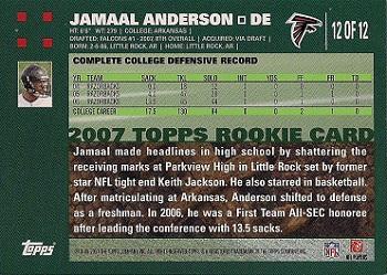 2007 Topps Atlanta Falcons #12 Jamaal Anderson Back