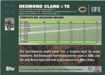 2007 Topps Chicago Bears #5 Desmond Clark Back