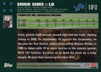 2007 Topps Detroit Lions #5 Ernie Sims Back