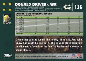2007 Topps Green Bay Packers #1 Donald Driver Back