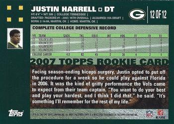 2007 Topps Green Bay Packers #12 Justin Harrell Back