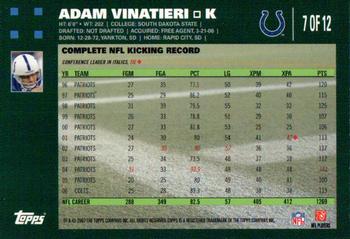 2007 Topps Indianapolis Colts #7 Adam Vinatieri Back