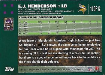2007 Topps Minnesota Vikings #10 E.J. Henderson Back
